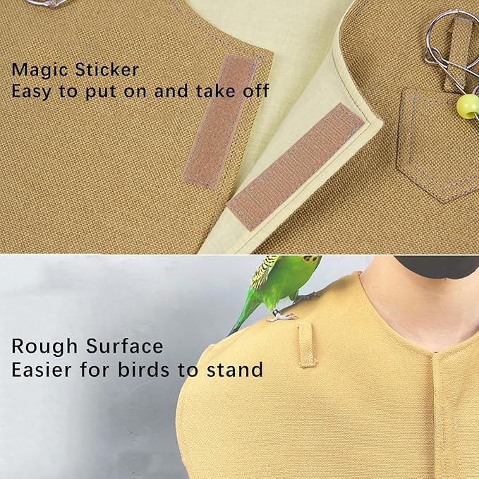 QBLEEV Parrot Anti-Scratch Shoulder Protector Hang Bird Anklet&Toys, Stand Shoulder Cape, Multi-Functional Pet Shoulder Pad Diaper Shawl for Small Medium Parakeets Cockatiels, Sun Conures(Yellow)