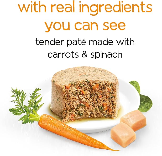 Purina Beneful Infused Wet Pate Dog Food with Real Chicken, Carrots and Spinach, with Fish Oil for Dogs - (8 Packs of 3) 3oz. Sleeves