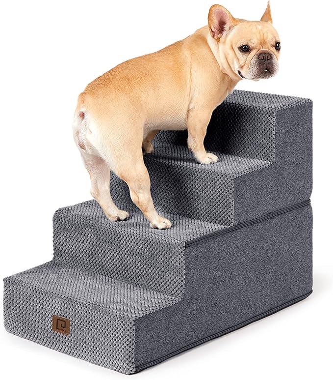 EHEYCIGA Dog Stairs for Bed 18”H, 4-Step Dog Steps for High Bed, Pet Steps for Small Dogs and Cats, Non-Slip Balanced Dog Indoor Ramp, Grey