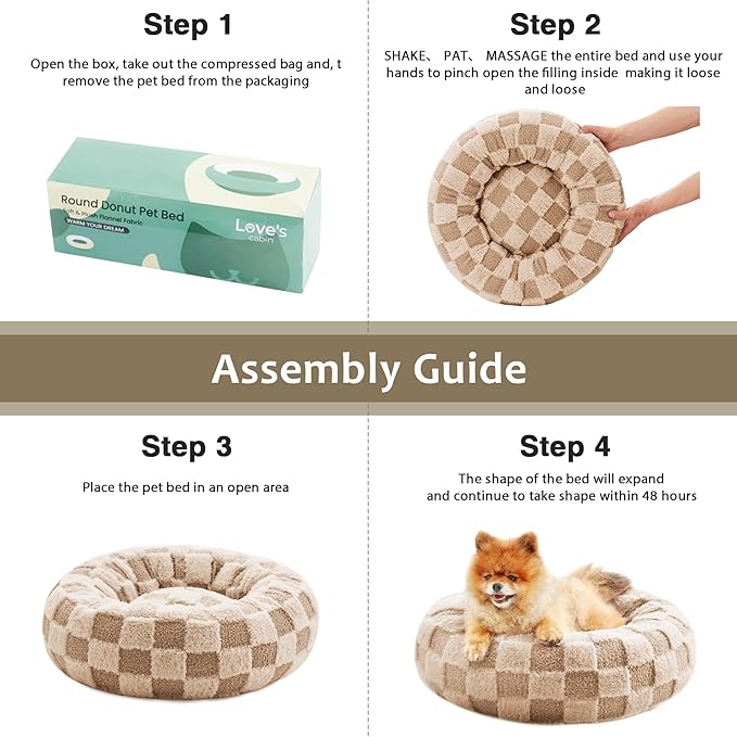 Love's cabin Round Donut Cat and Dog Cushion Bed, 20in Pet Bed For Cats or Small Dogs, Anti-Slip & Water-Resistant Bottom, Super Soft Durable Fabric Pet beds, Washable Luxury Cat & Dog Bed Brown Plaid