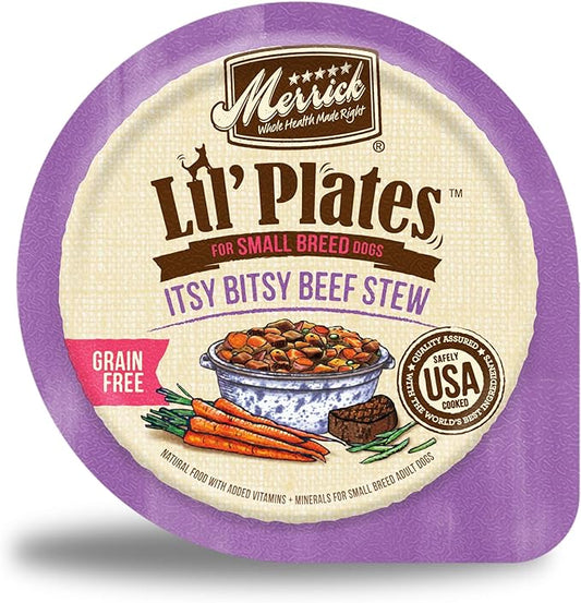 Merrick Lil’ Plates Grain Free And Gluten Free Natural Wet Dog Food For Small Dogs, Soft Itsy Bitsy Beef Stew - (Pack of 12) 3.5 oz. Tubs