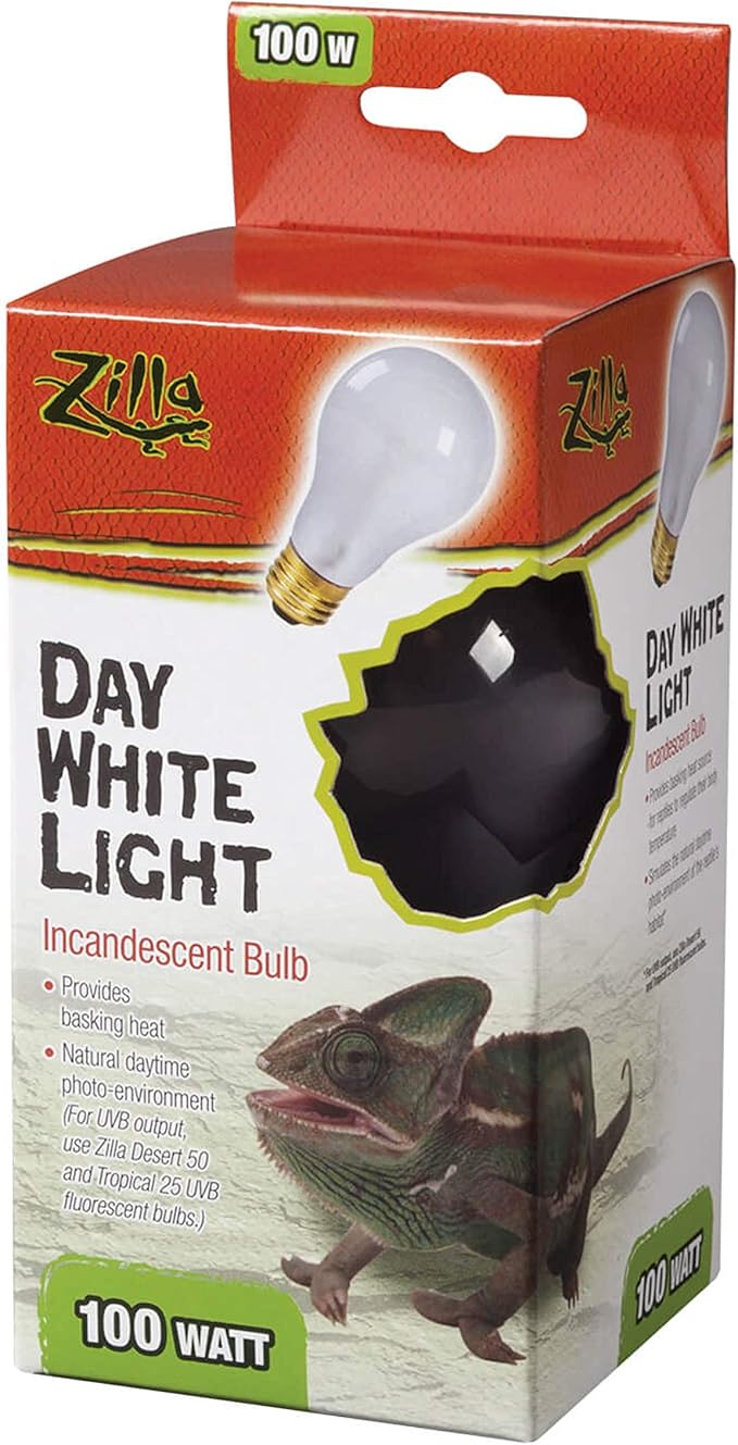 Zilla Reptile Terrarium Incandescent Heat Bulb, Day White, 100 Watts