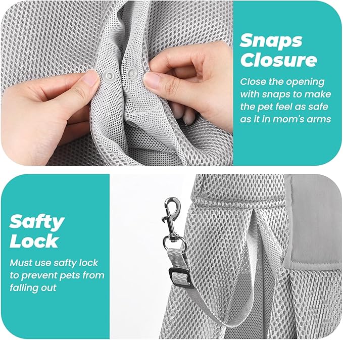 Dog Carrier Sling, Hand-Free Dog Sling Carrier for Small Dogs and Cats，Travel Safety Puppy Bag (Gray)