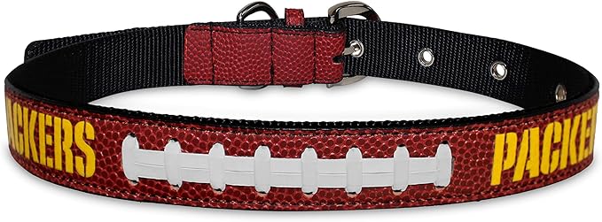Pets First Tough Leather Pet Collar NFL Green Bay Packers Premium Dog Collar, Limited Edition, Size Medium. Best & Strongest Heavy-Duty Dog Collar!, Medium (16-20"" Long & 1"" Wide) (GBP-3081-MD)