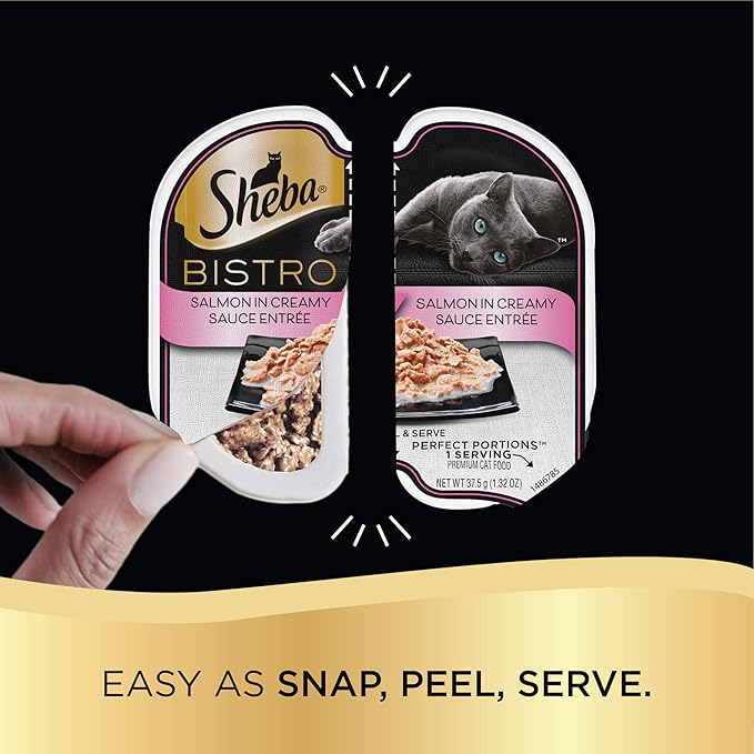 Sheba Perfect PORTIONS Bistro Wet Cat Food Trays (24 Count, 48 Servings), Salmon in Creamy Sauce Entrée, Easy Peel Twin-Pack Trays