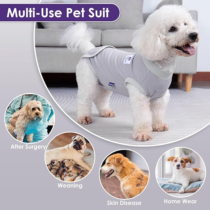 cyeollo Dog Surgery Recovery Suit Soft Breathable Female Male Pet Bodysuit for Spay Neuter Surgical Recovery Shirt for Small Medium Large Dogs, Grey, XL