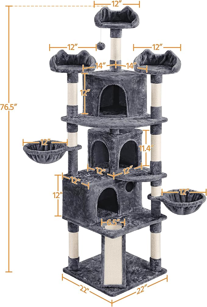 Yaheetech 76.5in Cat Tree Cat Tower with 3 Condos, 3 Cozy Perches, 9 Scratching Posts, 2 Baskets, Dangling Ball, Pet Bed Furniture Activity Center for Indoor Cats and Kittens