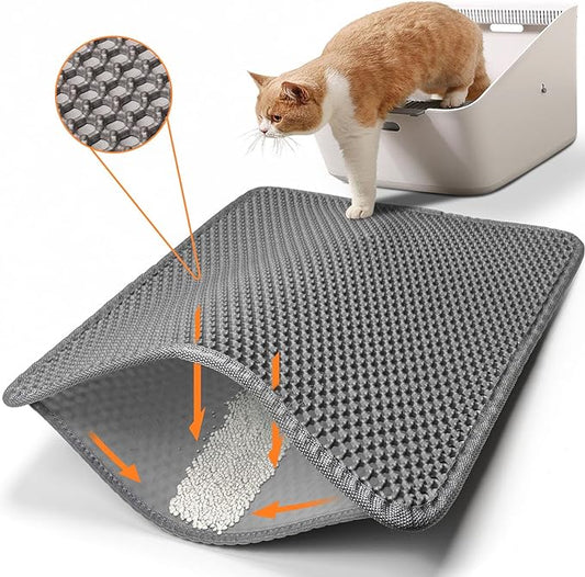 Conlun Cat Litter Mat Cat Litter Trapping Mat, Honeycomb Double Layer Design, Urine and Water Proof Material, Scatter Control, Less Waste，Easier to Clean,Washable