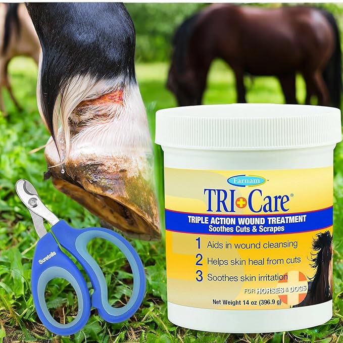 Triple Action Wound Treatment, 14.08 Oz - Pet Wound Ointment for Horses, Ponies & Dogs, Antiseptic Pain Ease, Push Healing, Easy Application, Wound Care for Pets Bundled Pet Nail Clipp