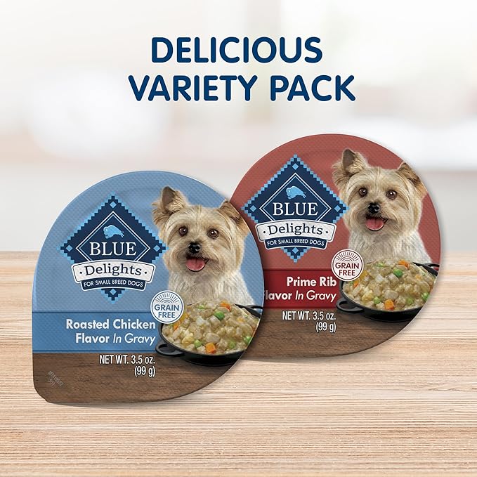 Blue Buffalo Delights Natural Adult Small Breed Wet Dog Food Cups, Pate Style, Chicken and Prime Rib 3.5-oz (12 Pack- 6 of Each Flavor)