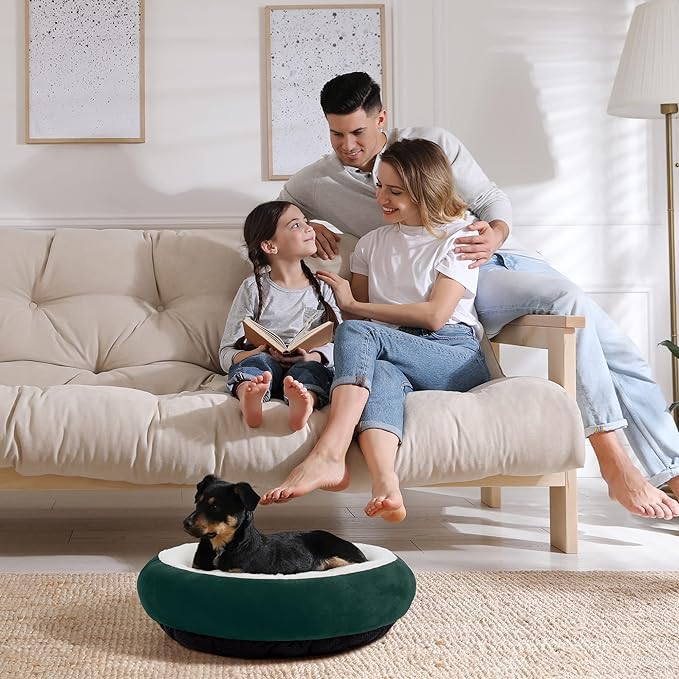 Love's cabin Round Donut Cat and Dog Cushion Bed, 20in Pet Bed for Cats or Small Dogs, Anti-Slip & Water-Resistant Bottom, Super Soft Durable Fabric Pet Beds, Washable Luxury Cat & Dog Bed Green