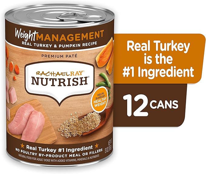 Rachael Ray Nutrish Weight Management Premium Pate Wet Dog Food, Real Turkey & Pumpkin, 13 Ounce Can (Pack of 12)