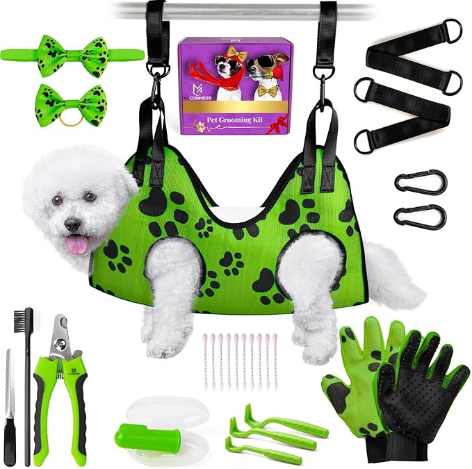 Dog Grooming Hammock with Hooks Nail Clipper for Trimming - Complete Groomers Helper Set for Pets Sling Lift Harness for Cats