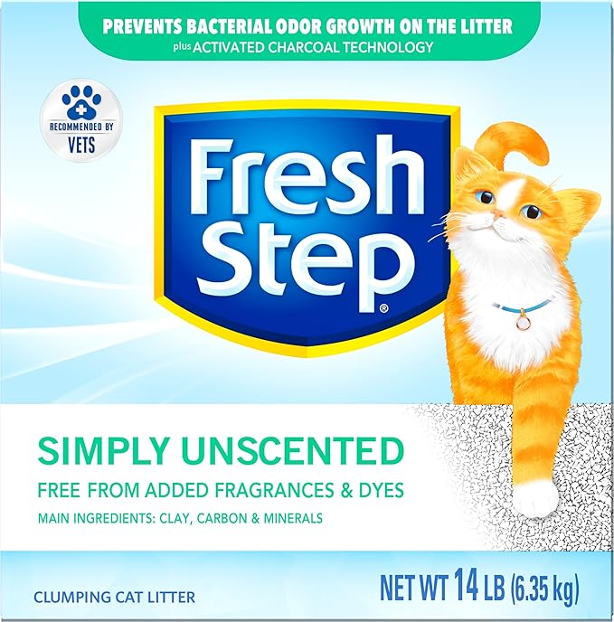 Fresh Step Clumping Cat Litter, Unscented, Long Lasting Odor Control Kitty Litter with Activated Charcoal, 14 lb