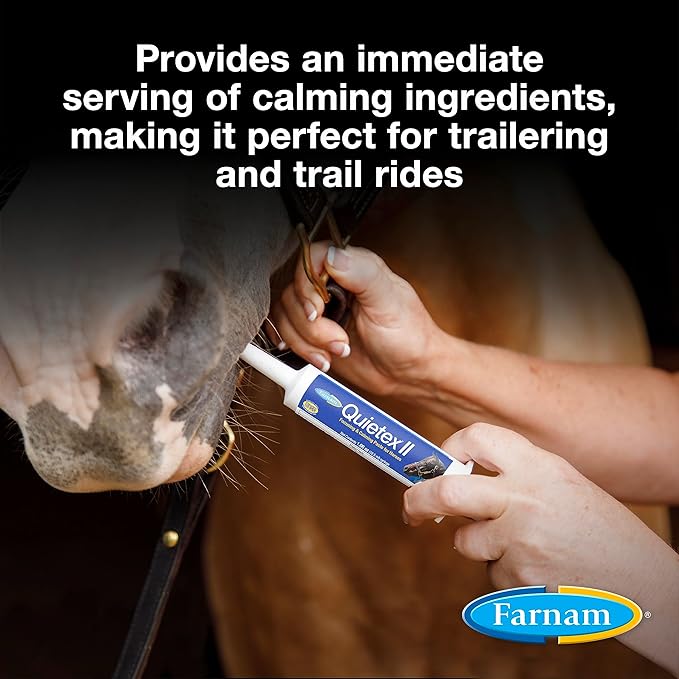 Farnam Quietex II Horse Calming Supplement Paste for Horses, Helps manage nervous behavior and keep horses calm & composed in stressful situations, 32.5 ml syringe