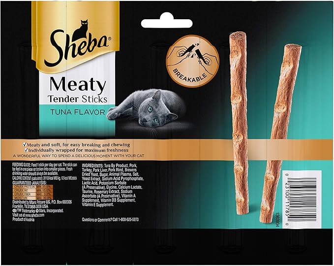 SHEBA Meaty Tender Sticks Cat Treats Tuna Flavor, 0.14 oz, 5 Count (Pack of 10)