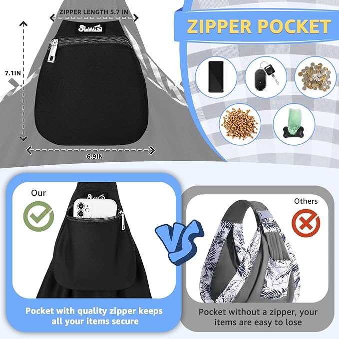 SlowTon Dog Carrier Sling - Thick Padded Adjustable Shoulder Strap Dog Carriers for Small Dogs, Puppy Carrier Purse for Pet Cat with Front Zipper Pocket Safety Belt Machine Washable (Black Knitted, S)