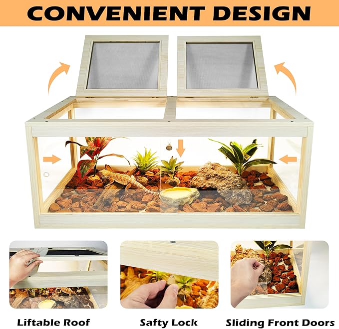 Reptile Terrarium Tank Maximum 78 Gallons, Lizard Tank Bearded Dragon Tank with Metal Mesh Roof Door, Snake Tank with Lock Design (Oak Color, 48"x20"x20" (78 Gallon))