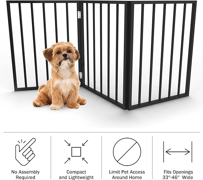 Indoor Pet Gate - 3-Panel Folding Dog Gate for Stairs or Doorways - 54x24-Inch Freestanding Pet Fence for Cats and Dogs by PETMAKER (Black)