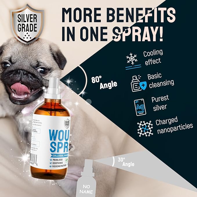 Wound Spray for Pets ● Colloidal Silver Wound and Skin Care for Dogs & Cats ● Helps with Rashes, Hot Spots, Itch, Scratching, Skin Irritation, Bites & Burns ● Safe if Licked (4 oz)