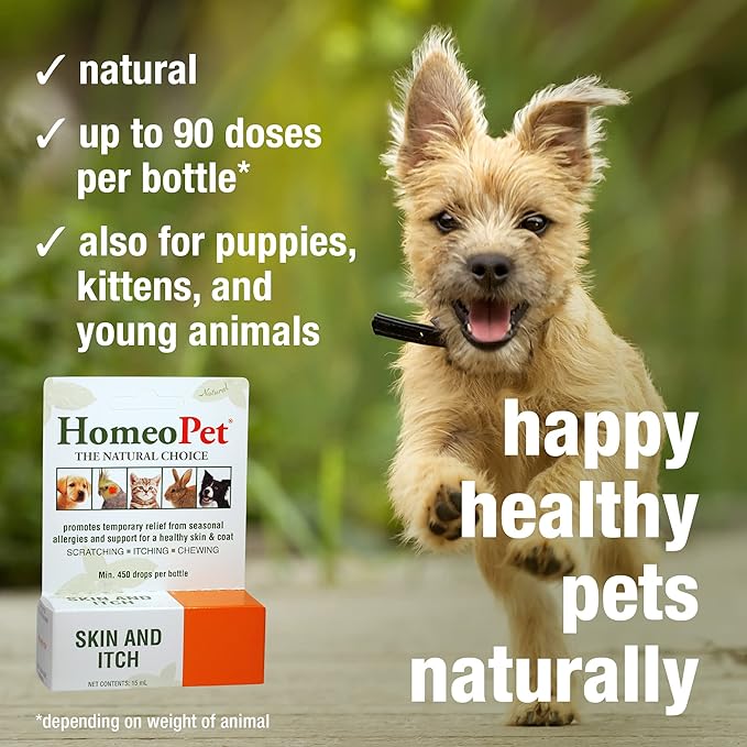 HomeoPet Skin and Itch, Safe and Natural Itch Relief for Dogs and Cats, Coat and Skin Soother for Pets, 15 Milliliters