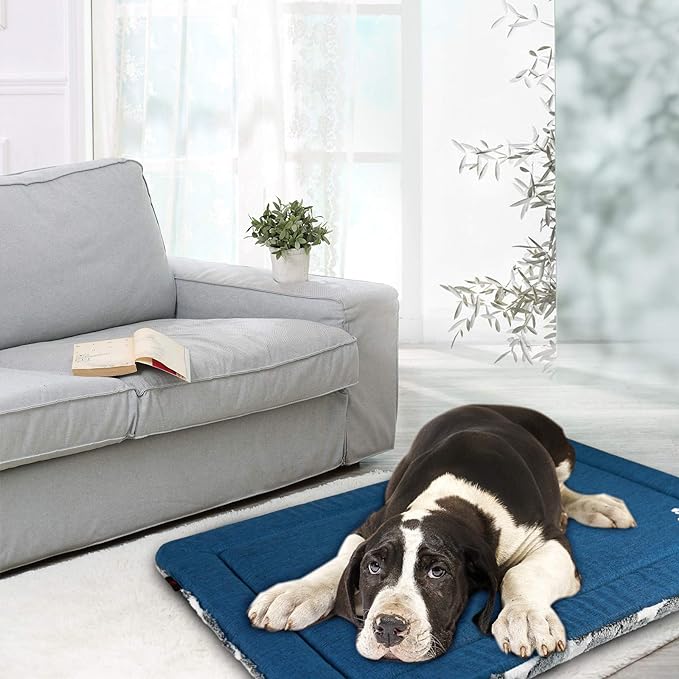 KROSER Fancy Dog Crate Pad Dog Bed Mat Reversible (Cool & Warm), Dog Bed Pad with Machine Washable, Dog Crate mat for Small to XXX-Large Dogs, Grey, Navy, Star Pattern