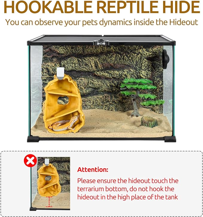 REPTIZOO Reptile Hide Hookable Multi-levels Hideout Resin Reptile Cave Bearded Dragon Hideout Reptile Terrarium Accessories Decor for Reptiles, Amphibians, Snakes, Lizards,Leopard Gecko