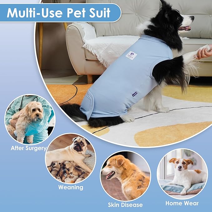 cyeollo 2pack Surgery Recovery Suit for Dogs Cats Soft Breathable Female Male Pet Bodysuit After Surgery for Spay, Neuter, Surgical Recovery Onesie Shirt for Small Medium Large Dogs, Blue & Purple, M