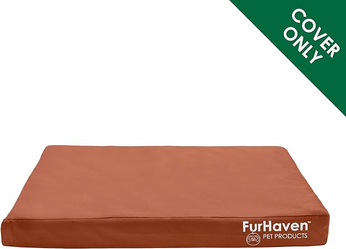 Furhaven Replacement Dog Bed Cover Water-Resistant Indoor/Outdoor Logo Print Oxford Polycanvas Mattress, Washable - Chestnut, Medium