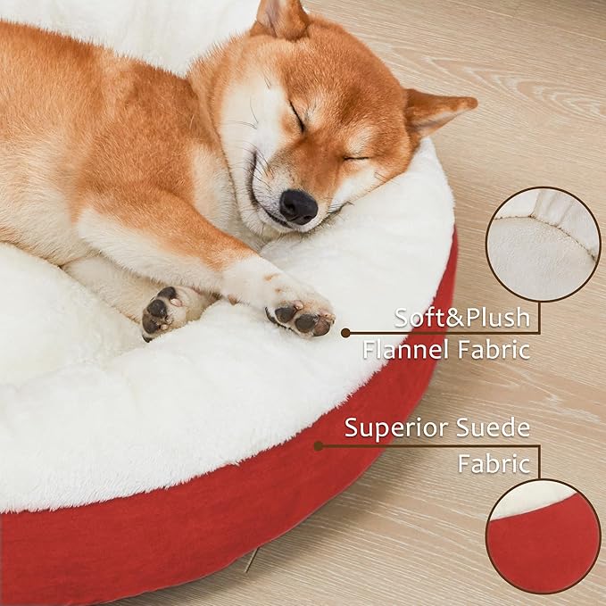 Love's cabin Round Donut Cat and Dog Cushion Bed, 30in Pet Bed for Medium or Large Dogs, Anti-Slip & Water-Resistant Bottom, Soft Durable Fabric Pet beds, Washable Calming Cat & Dog Bed Red