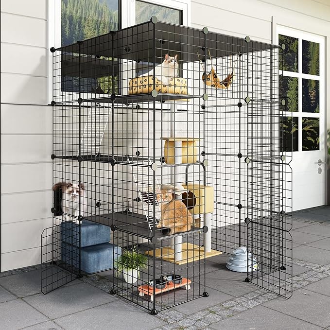 Outdoor Cat House Cat Cages Enclosure with Super Large Enter Door, Balcony Cat Playpen with Platforms,DIY Kennels Crate Large Exercise Place Ideal for 1-4 Cats