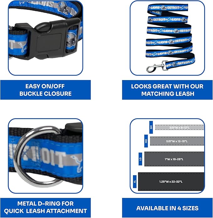 NFL PET Collar Detroit Lions Dog Collar, Large Football Team Collar for Dogs & Cats. A Shiny & Colorful Cat Collar & Dog Collar Licensed by The NFL