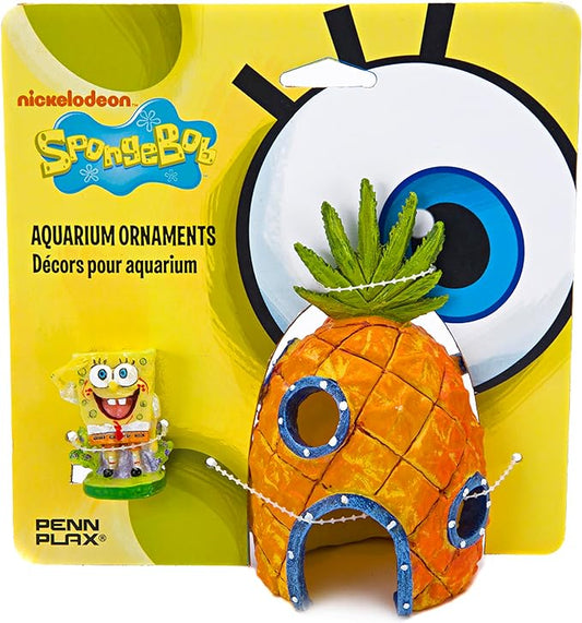 Penn-Plax SpongeBob and Pineapple House Aquarium Ornament | 2 piece Set | Great for fresh or alt water tanks