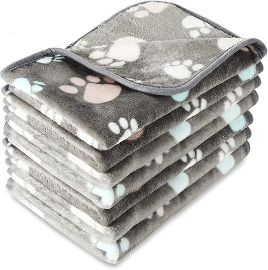 4 Pcs Pet Blanket Dog Puppy Blanket Paw Print Fleece Blanket for Small Medium Pet Dog Cat Warm Soft Sleep Mat Guinea Pig Cage Liners Blanket (Dark Gray,Medium(30 x 20.5 Inch))