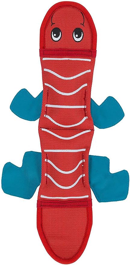 Outward Hound Fire Biterz Red Lizard Plush Firehose Material Interactive Dog Toy, Medium