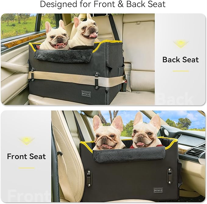 Petsfit Dog Car Booster Seat, Medium Dog Car Seat with 2 Clip-On Safety Leashes, Patented Buckles, Dog Booster Seat for Pets Under 45Lbs (Medium, Black)