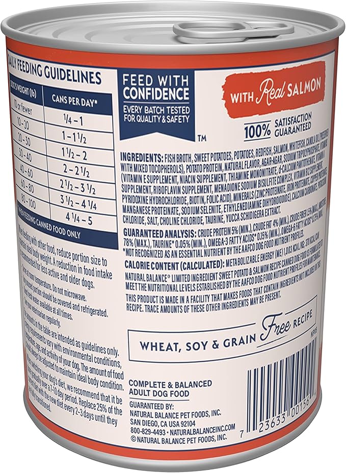 Natural Balance Limited Ingredient Adult Grain-Free Wet Canned Dog Food, Sweet Potato & Salmon Recipe, 13 Ounce (Pack of 12)