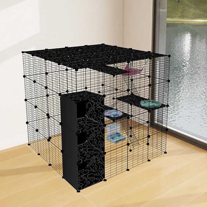 4-Tier Large Cat Cages Indoor, DIY Cat Enclosure, Cat Playpen Catio Detachable Metal Wire Kennels Pet Crate Large Exercise Place Ideal for 1-6 Cat