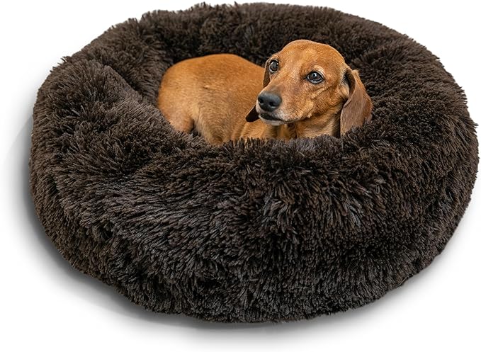 Best Friends by Sheri The Original Calming Donut Cat and Dog Bed in Shag Fur Dark Brown, Small 23"