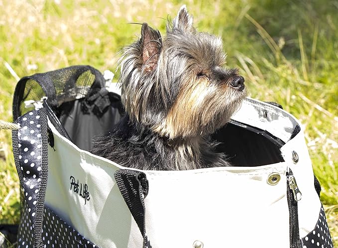 Pet Life Tote Spotted Fashion Pet Carrier Purse - Dog Carrier with built-in leash securer and above-top dual-zipper