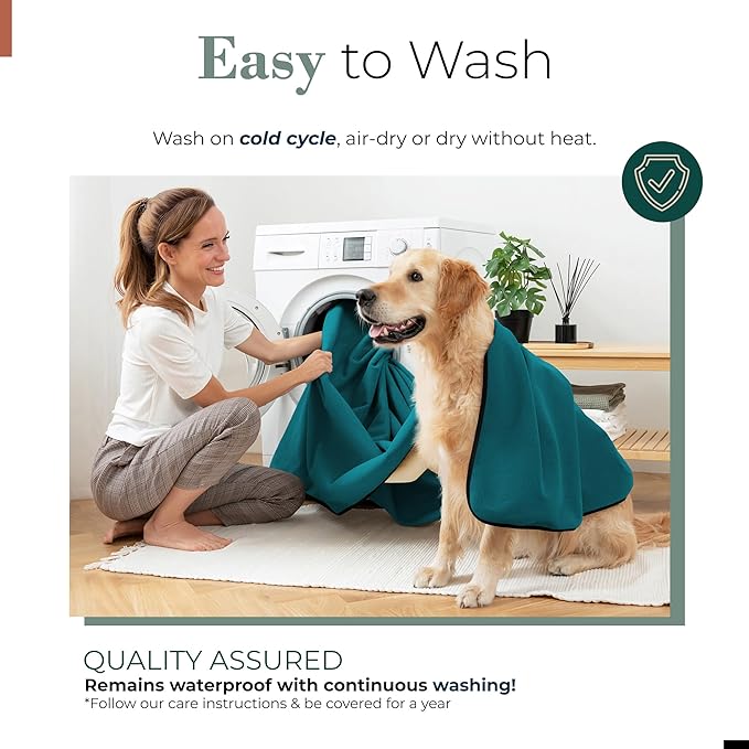 Waterproof Blanket for Bed - Enjoy Intimacy, Peaceful, Cherished Love Moments - Fleece Blanket Waterproof, Dual-Tone Navy Teal/Butter Pecan, Perfect for Couples, Adults & Pets/Dogs [80”x90”]