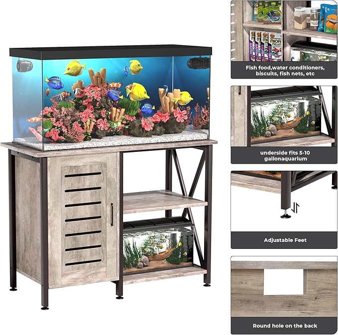 40-50 Gallon Fish Tank Stand, Aquarium Stand with Cabinet Accessories Storage, Heavy Duty Metal Frame, 40.55" L*18.89" W Tabletop, 1000LBS Capacity, Greige PG02YGZ