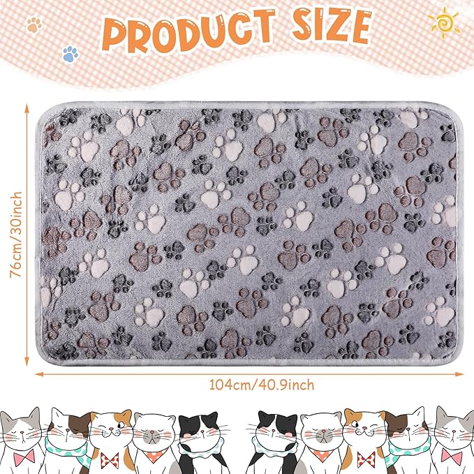 4 Pcs Pet Blanket Dog Puppy Blanket Paw Print Fleece Blanket for Small Medium Pet Dog Cat Warm Soft Sleep Mat Guinea Pig Cage Liners Blanket (Gray,Large(41 x 30 Inch))