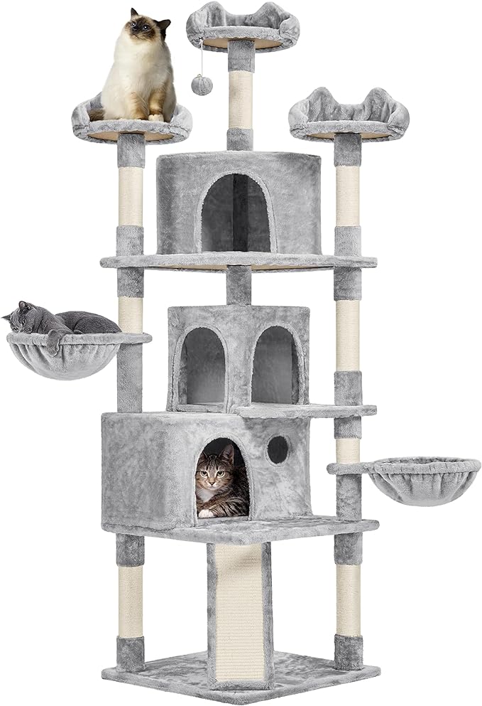 Yaheetech 76.5in Cat Tree Cat Tower with 3 Condos, 3 Cozy Perches with Dangling Ball, Scratching Posts, 2 Baskets, Pet Bed Furniture Activity Center for Indoor Cats and Kittens