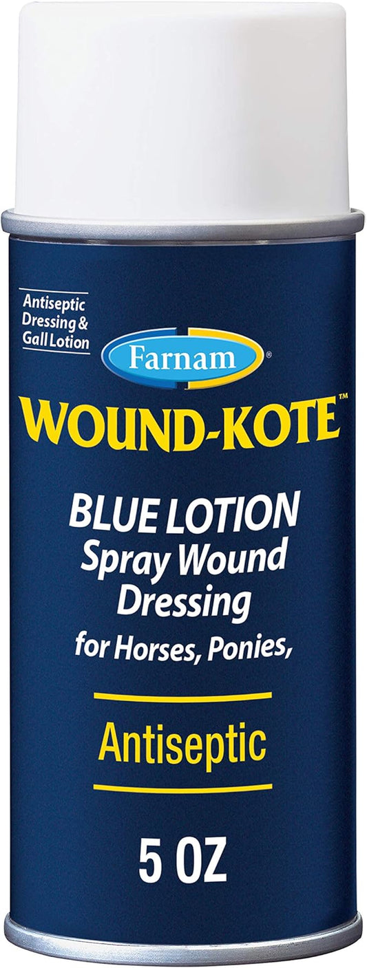 Farnam Wound-Kote Blue Lotion Spray Horse Wound Care for use on Horses and Dogs, Antiseptic Properties, for Minor Wounds, Cuts and Sores, 5 Oz