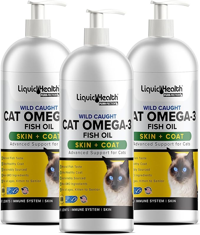 Liquid Health Pets Purr-Fection Omega 3 Fish Oil for Cats - Liquid Omega 3 for Cats with EPA+DPA+DHA, Cat Omega 3 Supplement May Reduce Itching, Support Joint, Immunity, Brain, Heart Health (8 Oz)