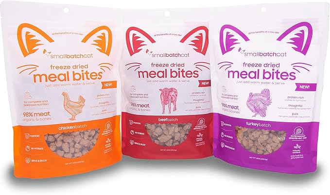 smallbatch Pets Cat Freeze Dried Meal Bites, Premium Raw Cat Food, Beef Recipe, 10 oz, Humanely Sourced Meat and Made in The USA