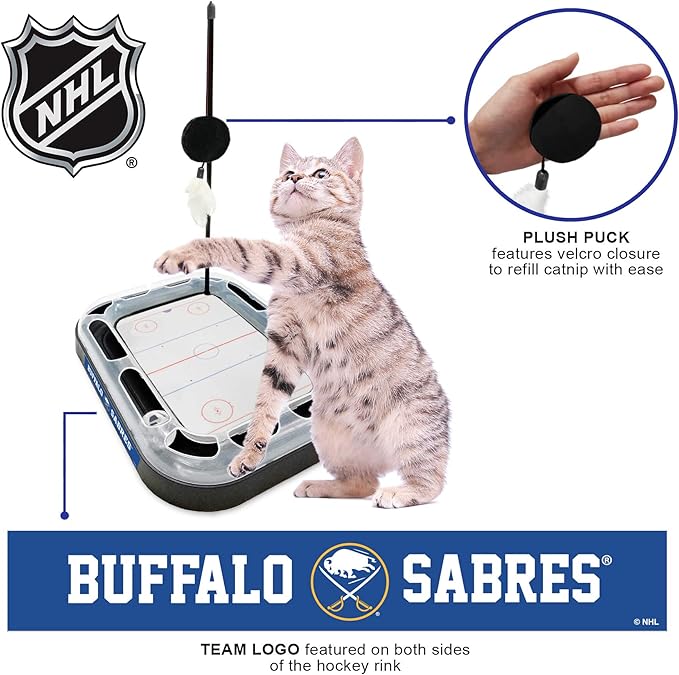 Pets FIrst Cat Scratching Toy NHL Buffalo Sabres Hockey Field Cat Scratcher Tiy with Interactive Cat Ball Bell in Tracks. 5-in-1 CAT Toy