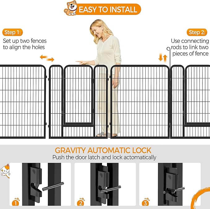 Yaheetech Heavy Duty Extra Wide Dog Playpen, 12 Panels Outdoor Pet Fence for Large/Medium/Small Animals Foldable Puppy Exercise Pen for Garden/Yard/RV/Camping 40 Inch Height x 32 Inch Width