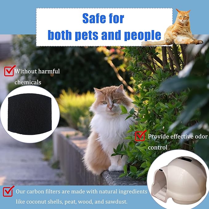 Carbon Filters Compatible with Petmate Booda Clean Step Cat Litter Box - Thickened and Durable Activated Charcoal Filters, Absorb Odors/Control Damp from Pets/Keep Home Fresh (6 Pack)